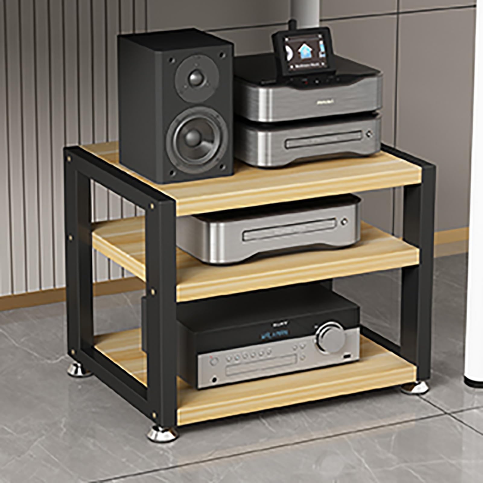 Moderno estante de almacenamiento de audio y video de 3 niveles, elegante torre para el hogar y la oficina, componentes de alta fidelidad, gabinete DJ/soporte de teatro (color: C, tamaño: 40 x 35 x