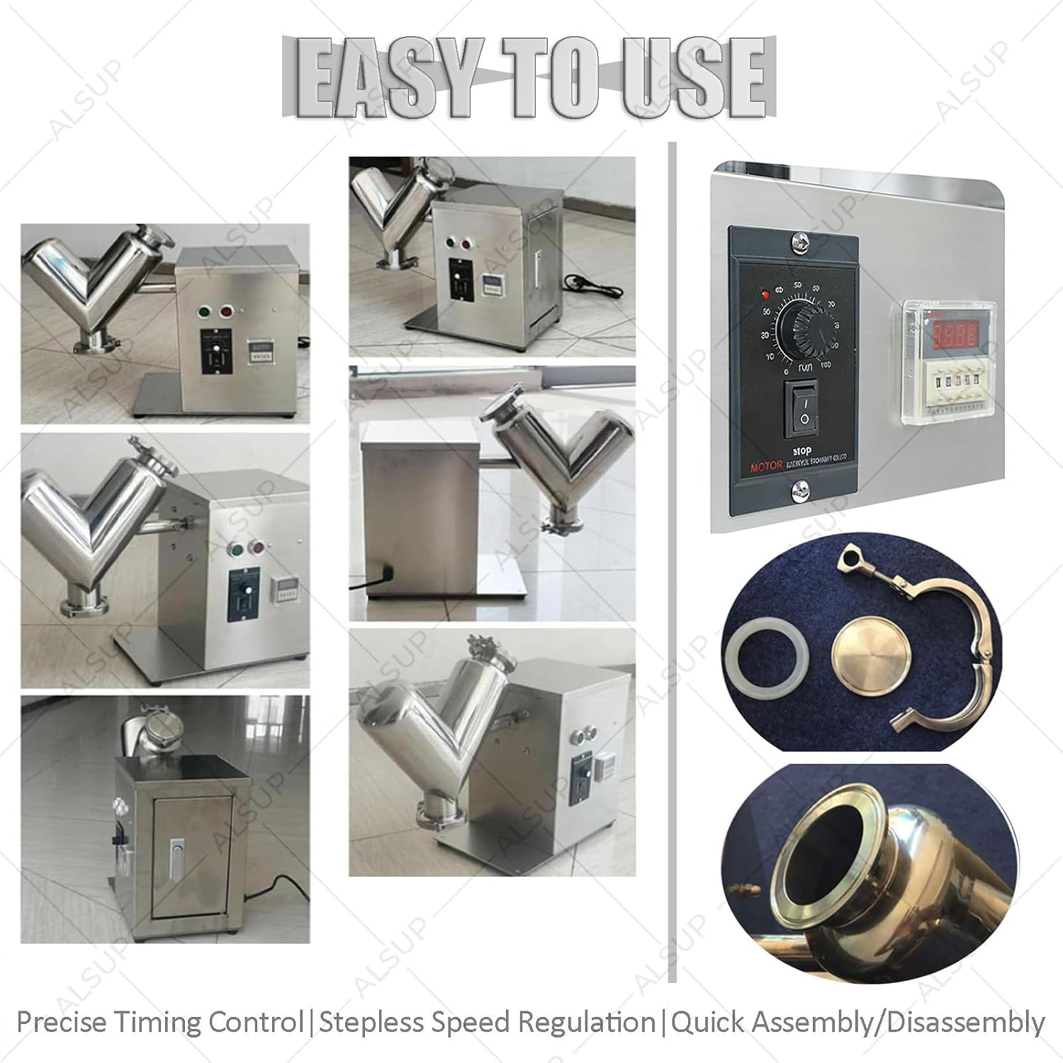 2L Industrial V Type Dry Powder Mixer - 304 Stainless Steel High-Speed Mixing Machine, 0.25 KW 24r/min, for Food Lab Particle