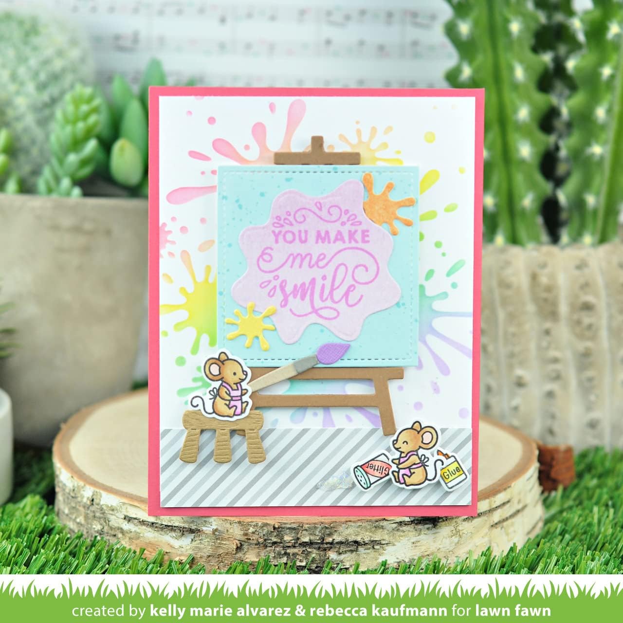 Lawn Fawn Canvas and Easel Dies, Art Supplies Dies, Paint Splatter Background Stencil (LF2874, LF2875, LF2895), 1 Die/Stencil Storage Pocket, Bundle of 4 Items