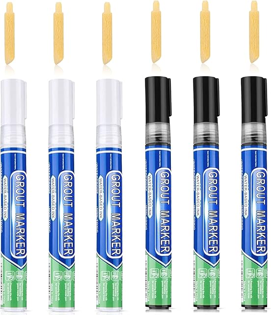 6 Sets Grout Pen White and Black for Floor Tile Refresh, Black Grout Pen Repair Sealer Pen Tile Paint for Bathroom Tile Paint Home Decorations