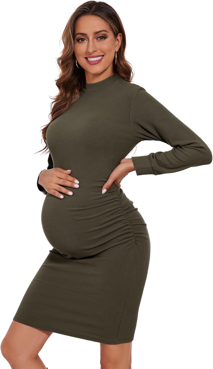 Smallshow Women's Materntiy Dress Long Sleeve Knit Crew Neck Pregnancy Clothes - Image 3