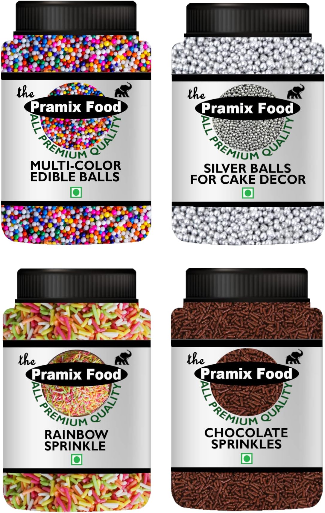 Pramix Cake Decoration of Silver Multicolor Balls, Rainbow Chocolate Sprinkles