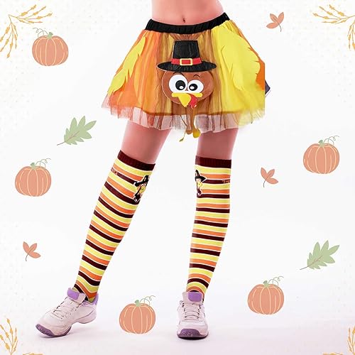 Miniatura 3 de Disfraz de tutú de Acción de Gracias, conjunto de equipo de trote de pavo, incluye diadema de pavo de Acción de Gracias, calcetines de pavo trot,