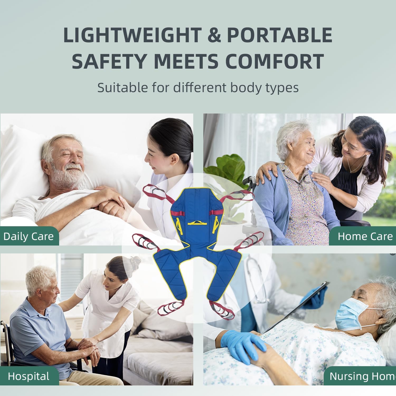 Full Body Patient Lift Sling Size S, Toileting Transfer Slings, Head and Back Support, Split Legs with Commode Opening, 5 Handles, 6 Straps, Lifting Sling Compatible with Various of Lifts