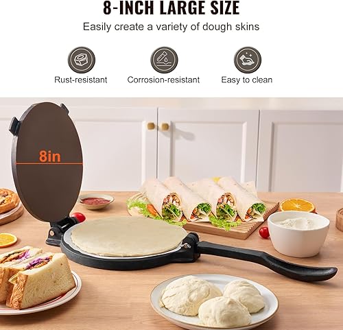 Miniatura 2 de VEVOR Prensa de tortilla, máquina de tortillas y Roti de 8 pulgadas, prensa de tortilladora resistente de hierro fundido, máquina de pataconera