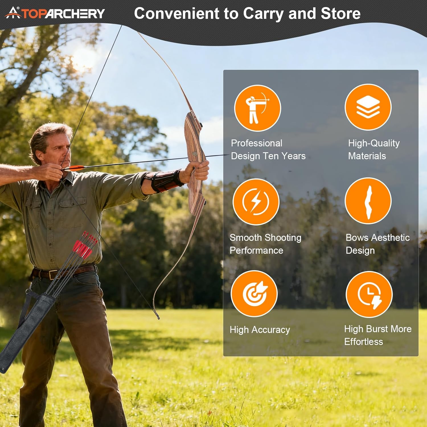 TOPARCHERY Archery 60" Bow and Arrow Set for Adults Youth Beginners, Precious Ebony and Yellow Rosewood Practice Competition Longbow Kit Right Hand