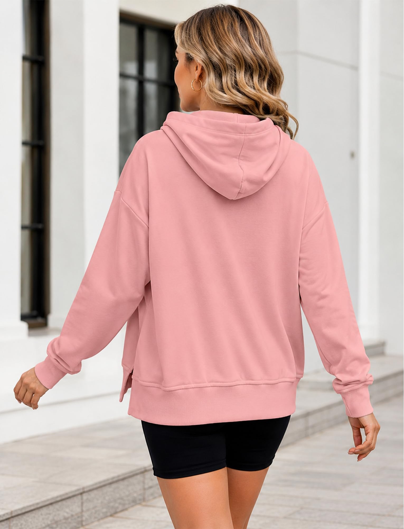 FEOYA Damska bluza z kapturem, oversize, z zamkiem błyskawicznym, z długim