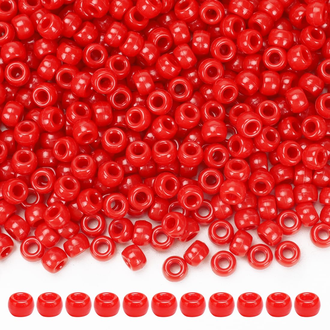 Tiehuoxia 1300PCS Pony Beads for Bracelet Making, Colorful Kandi Beads for Hair Braids, Crafting, Necklace and DIY Projects (Red)