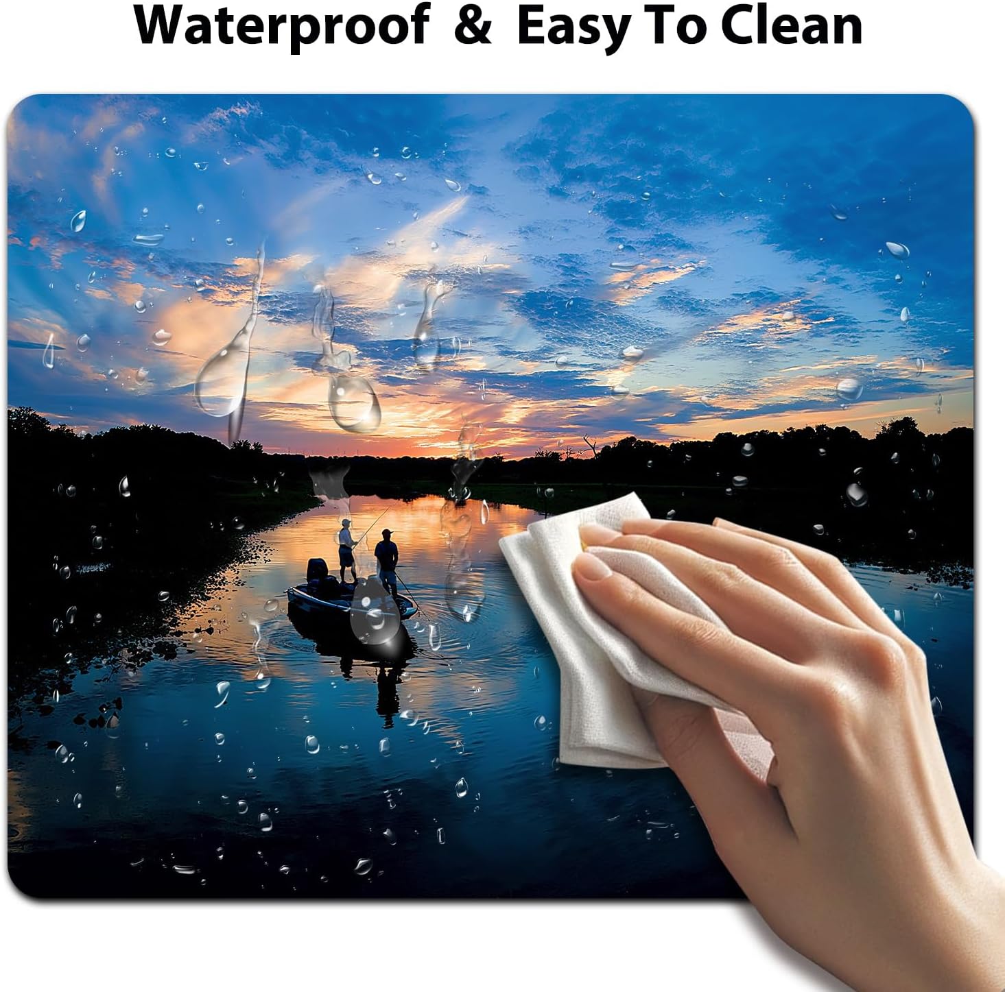 Fishing Scenic At Sunset Mouse Pad, Navy Blue Desk Mat image 5
