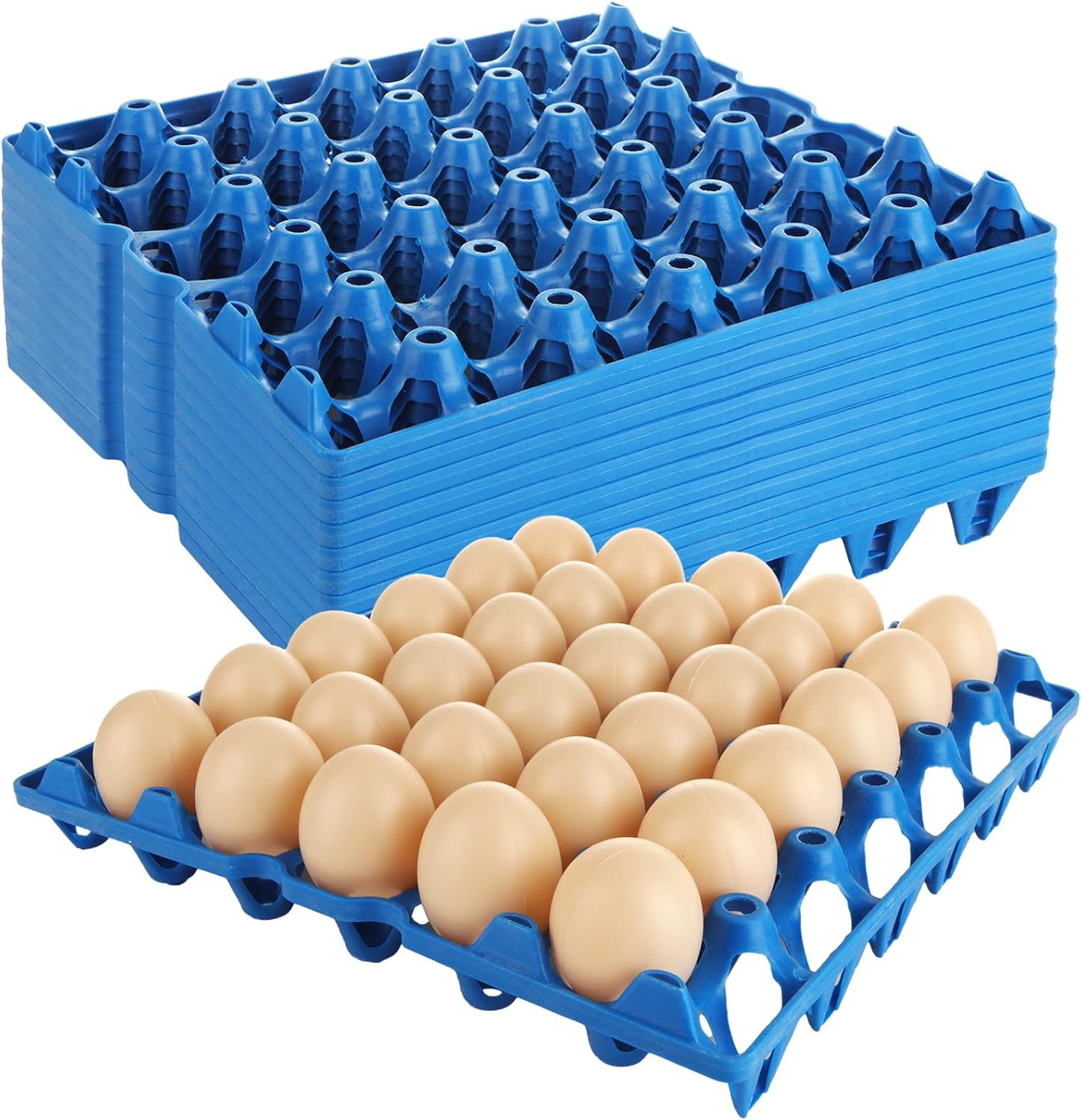 DAJAVE 12 Pack Plastic Egg Tray Egg Crates for Fresh Eggs, Blue 30-Egg Flats for Home Chicken Farmers, Stackable Eggs Cartons for Packing, Storage, Shipping