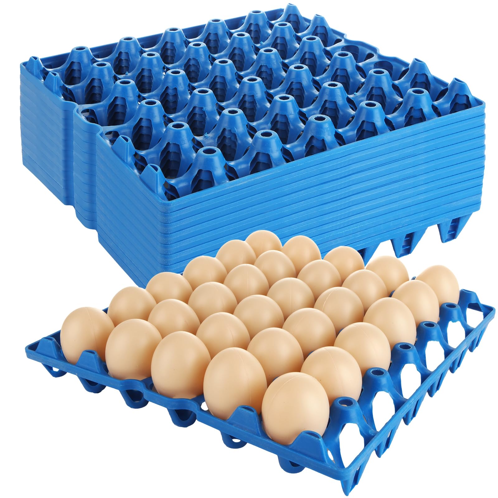 DAJAVE Confezione da 12 vassoi per uova in plastica, blu per 30 uova, per allevatori di polli domestici, impilabili, per contenere più uova per imballaggio, conservazione, spedizione di uova fresche