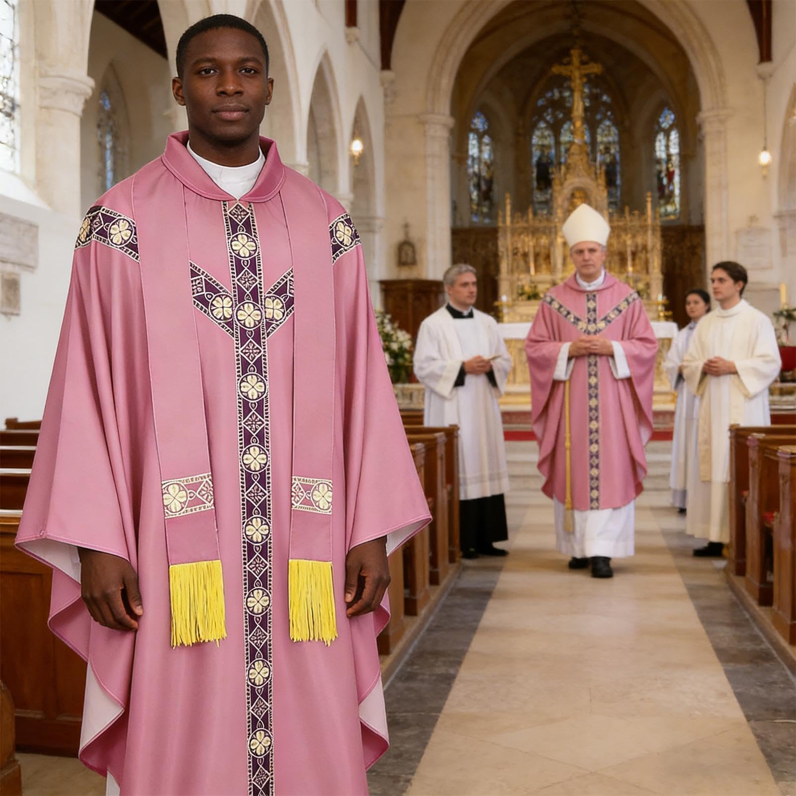 Generico Abito da Sacerdote Uomo con Stola e Pianeta Cattolica | Abiti Religiosi Da Padre Per Messa Per Preghiera Uomini Chiesa Matrimonio Eventi Servizio Fotografico Vacanze Maschere