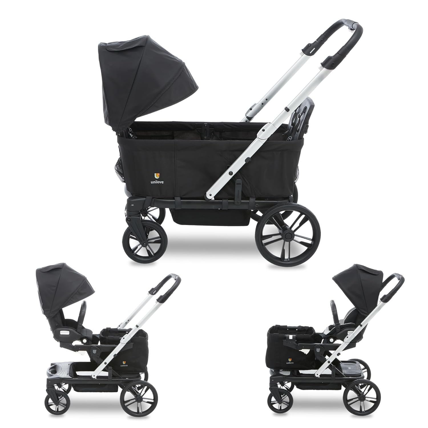 Unilove Trio Trolly Wagon Stroller Accessories - Infant Car Seat Carrier with Stroller Adapter, Cushion, Cup Holder, and Shopping Basket