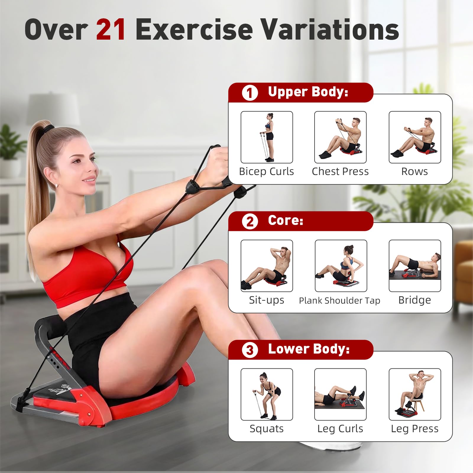 Core Bauchtrainer für Zuhause, Klappbarer Bauchroller Bauchmuskeltrainer Fitnessgeräte für Zuhause, 21-in-1 Multifunktionales Bauch Trainingsgerät, für Bauch, Beine, Arme und Core-Training