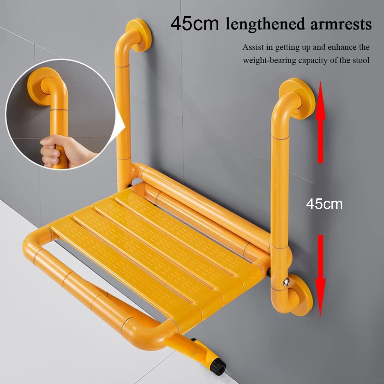 Silla Ducha Plegable,Taburete de baño,Asiento Ducha Plegable Pared Montada con Reposabrazos,Silla Abatible Ducha Montado en la Pared,Silla Antideslizante Plegable Cuarto Baño para Discapacitado