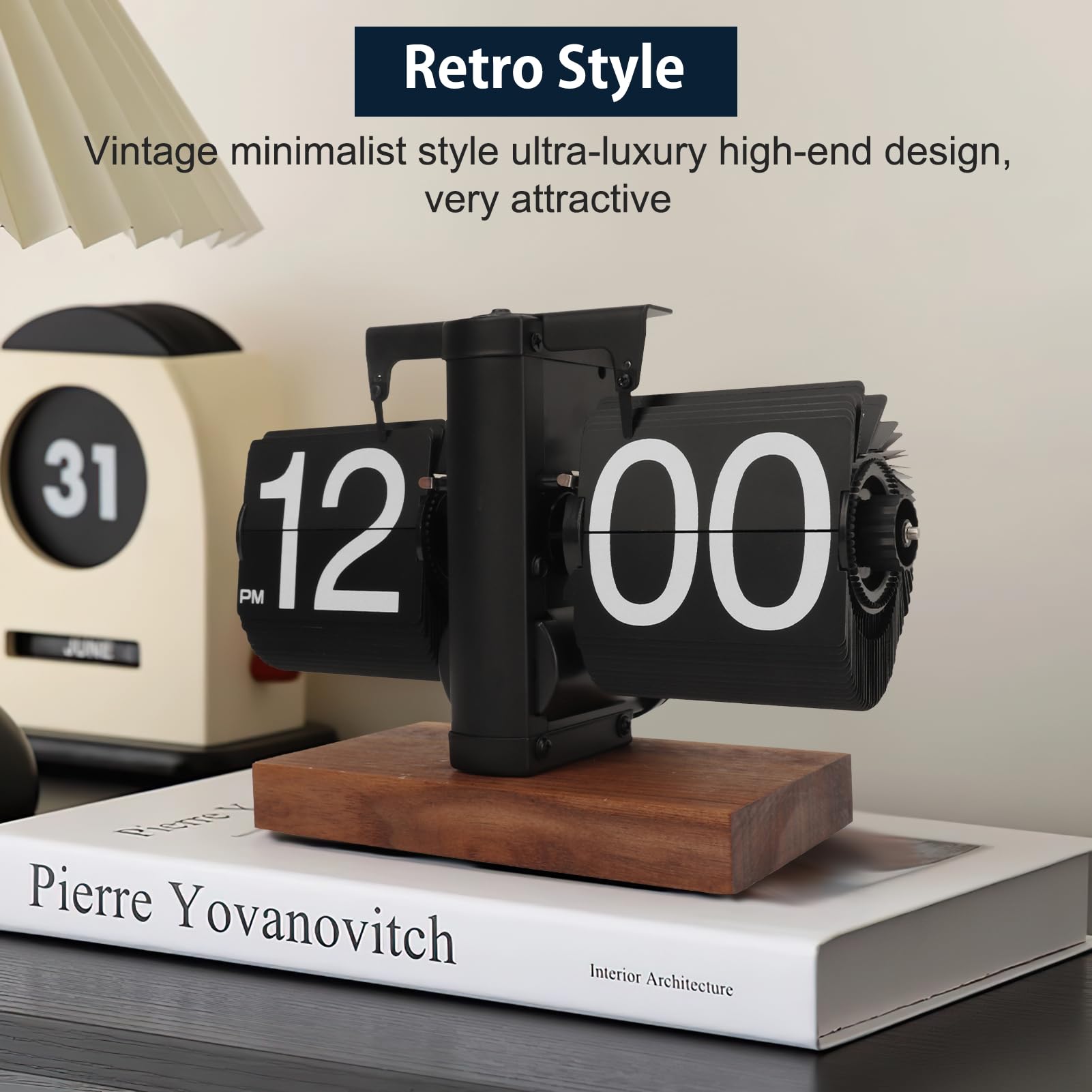 Orologio da tavolo a ribalta digitale, stile retrò, decorazione moderna di metà secolo, orologio a ribalta automatico, alimentato a batteria, per camera, casa, ufficio