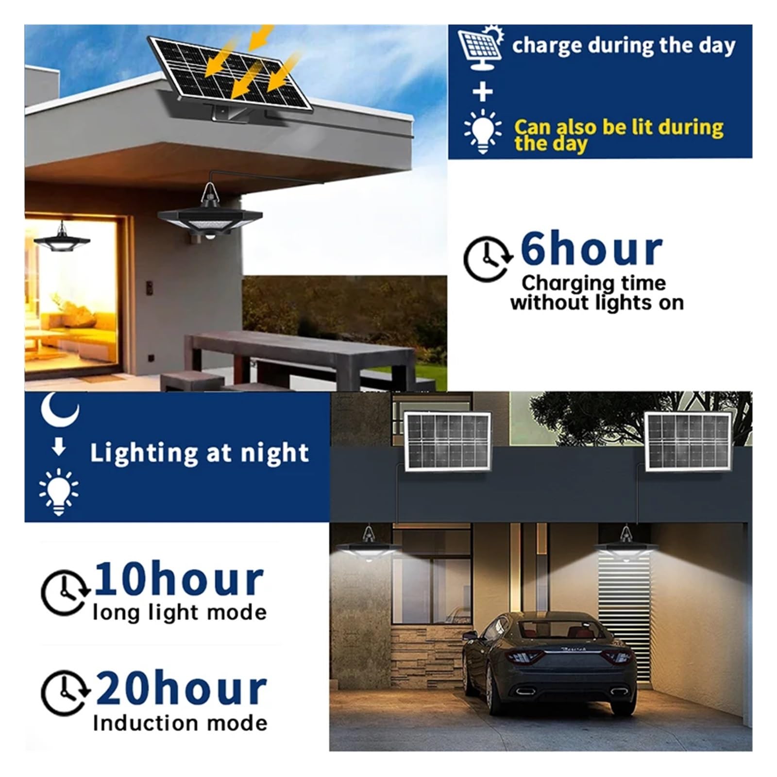 Luci a Sospensione solari for Esterni e Interni con Telecomando, 180 LED, sensore di Movimento, 5 modalità di Illuminazione for Garage, Patio e fienile