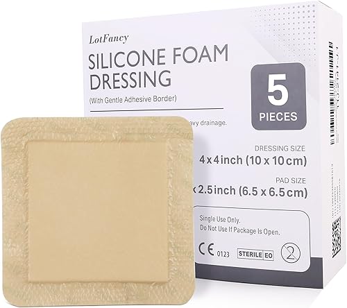 Vista 12 de LotFancy Apósito de espuma de silicona, 6 x 6 pulgadas (almohadilla de 4.3 x 4.3 pulgadas), 5 unidades, apósito estéril para heridas con borde
