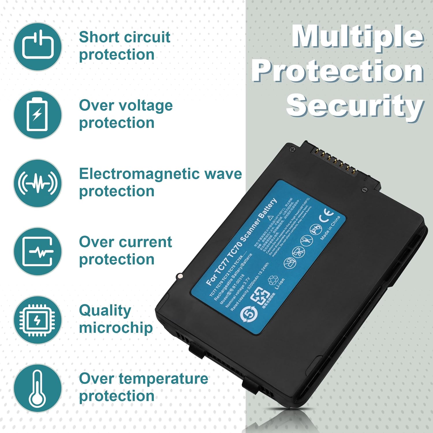 10 Pack for Zebra TC77 Scanner Battery Replacement - BT-000318 for Symbol Battery TC77 TC70 TC71 TC72 TC75 TC55 TC70X TC75X TC700H TC700K TC720L TC75AH TC75BH TC75EK Lithium Batteries 5200mAh