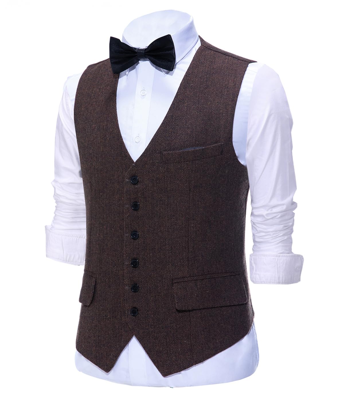 Tuikayoo Męski strój w jodełkę tweed w stylu vintage, kamizelka, wełna, smukły krój, na bal absolwentów