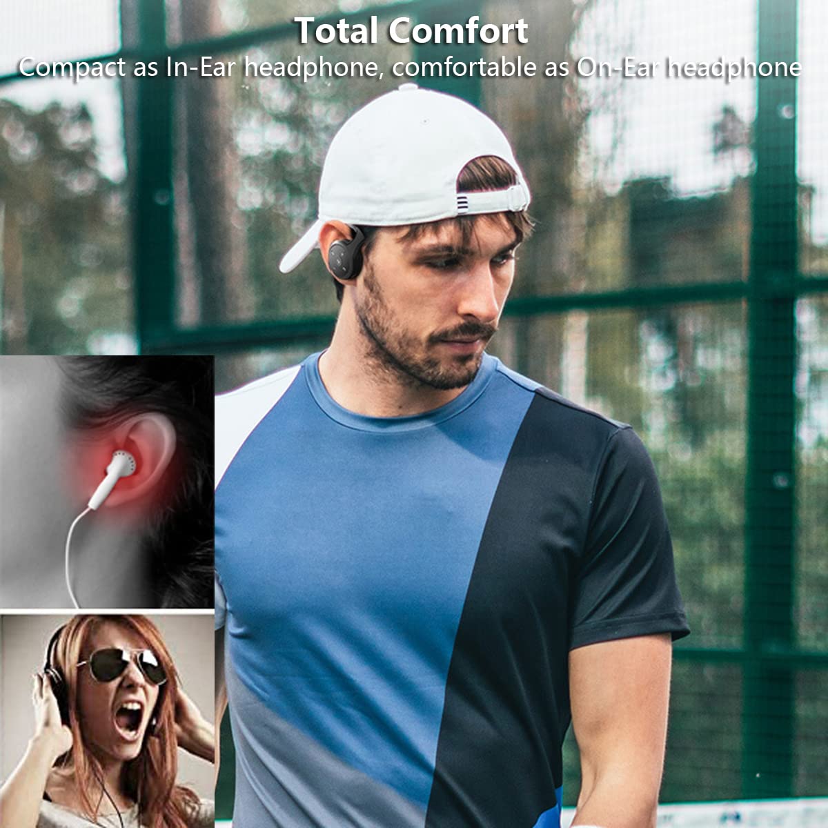 Auriculares Inalámbricos Bluetooth 5.0, Cascos Deportivos con Gancho para Oreja & Reducción de Ruido de Micrófono, Soporta Tarjeta TF y Radio FM, Auriculares Estéreo Plegables MP3 Correr Black