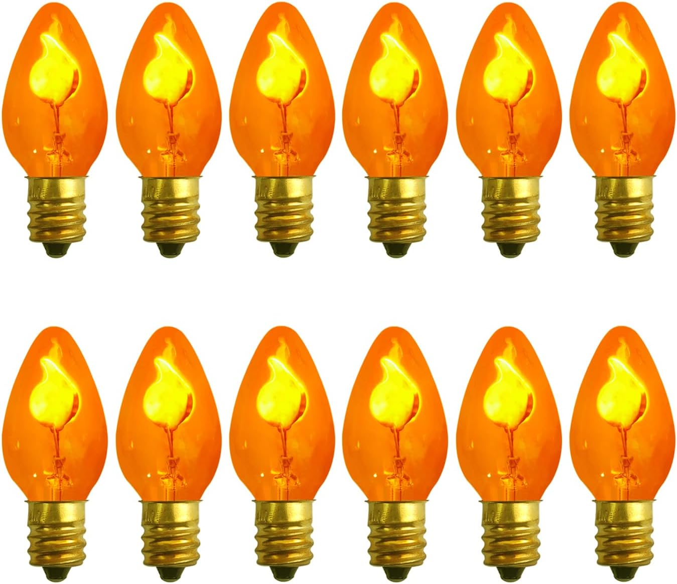 C7 Flickering Flame Light Bulbs, 12 Pack Orange Flickering, E12 Candelabra Base, 1 Watt Edison Bulbs - Night Light, Candle Lamp, Christmas & Halloween Decoration