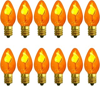 C7 Flickering Flame Light Bulbs, 12 Pack Orange Flickering Light Bulbs E12 Candelabra Base Light Bulbs, 1 Watt Edison Light Bulb for Chandelier Night Light Candle Lamp Christmas Halloween Decoration