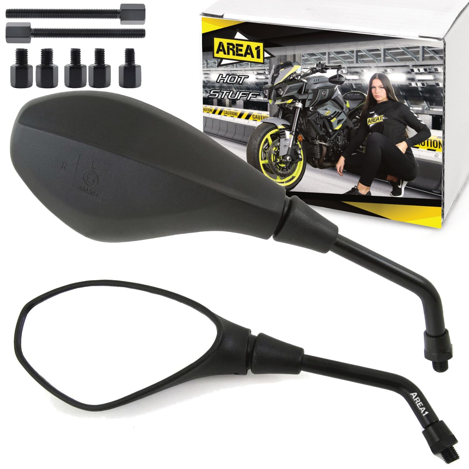 Area1 Set di specchietti per moto/Marchio di Omologazione E / 2xM10 destro, 2xM8 destro, 1xM10 sinistro, 1xM8 sinistro/adatto per LX 50, 125, 150, 200 / 2x Spiegel Vespa PK/Si 50 (V51
