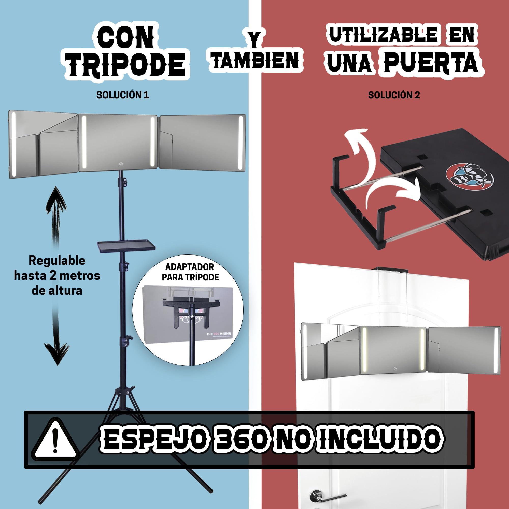 Soporte Adaptador de Trípode – Compatible con Espejo de Viaje Plegable Portátil Estándar de 3 Vías y 360° para un Uso Ergonómico, Preciso y Estable – Accesorio para Corte de Cabello y Maquillaje