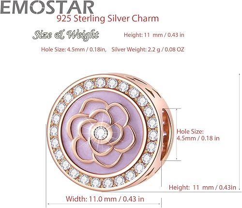 Miniatura 5 de Los dijes de flores y trébol se adaptan a la pulsera europea Valentiens, dije de flor de magnolia de oro rosa, trébol, copo de nieve brillante,