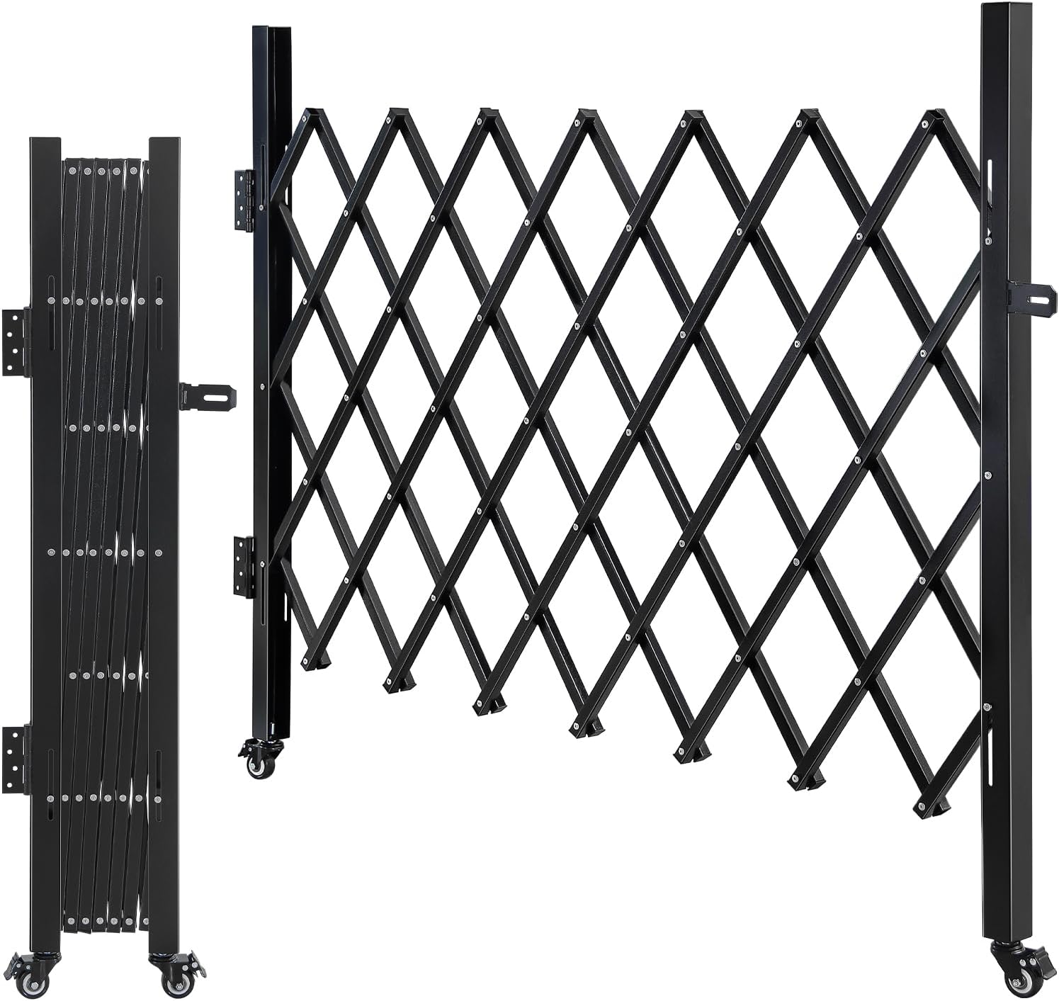 Folding Security Gates, 70.9" W*47.2" H Folding Door Expand Gate with Metal Expandable Fence, 360° Rolling Safety Barrier Gate