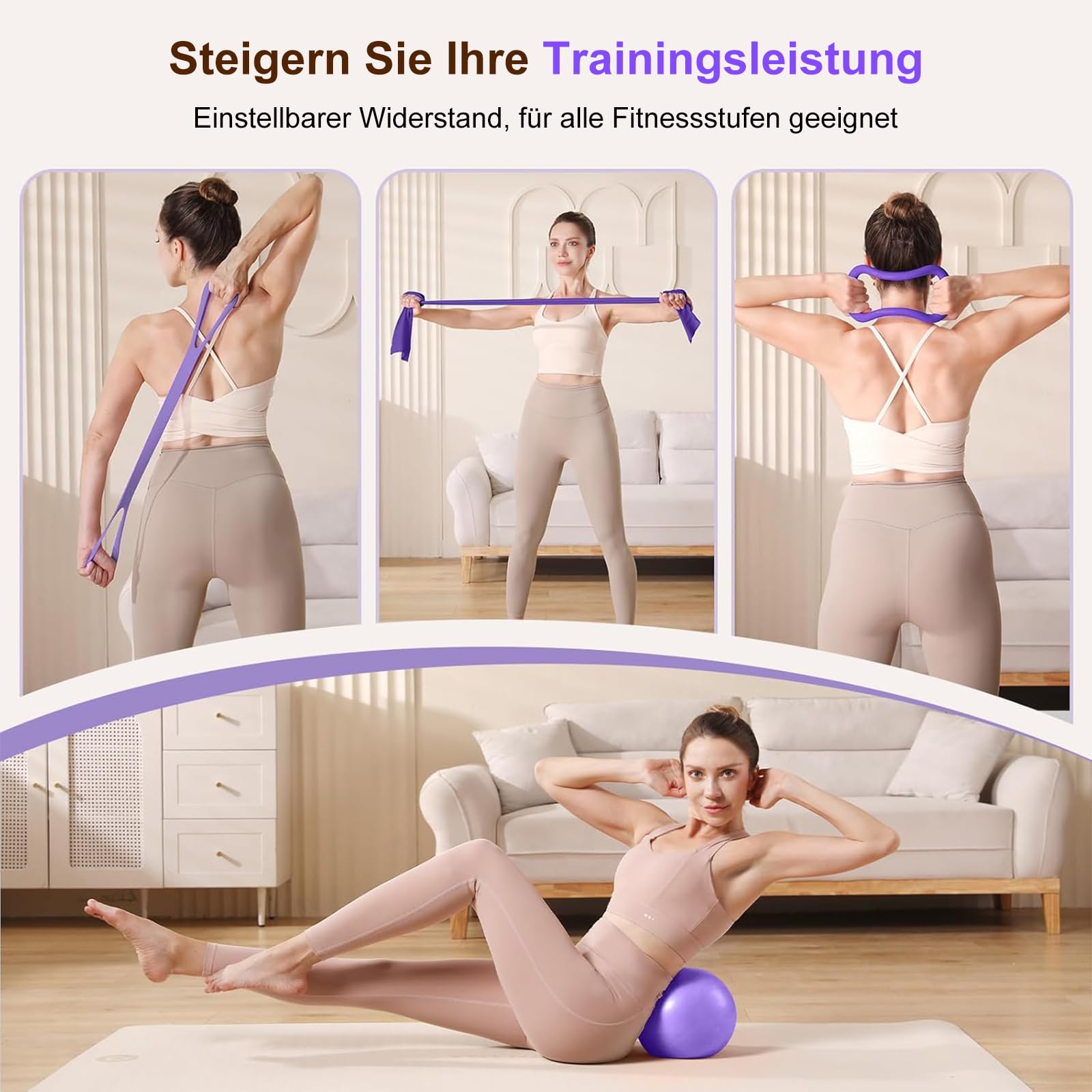 Pilates Set, Pilates Ring Zubehör Set 13 Teiliges mit Yoga Ball, Yoga Gurt, Fitnessbänder, Pilates Socken, Trainingsposter & Tragbarer Tasche, Home Pilates Essential Kit für Frauen