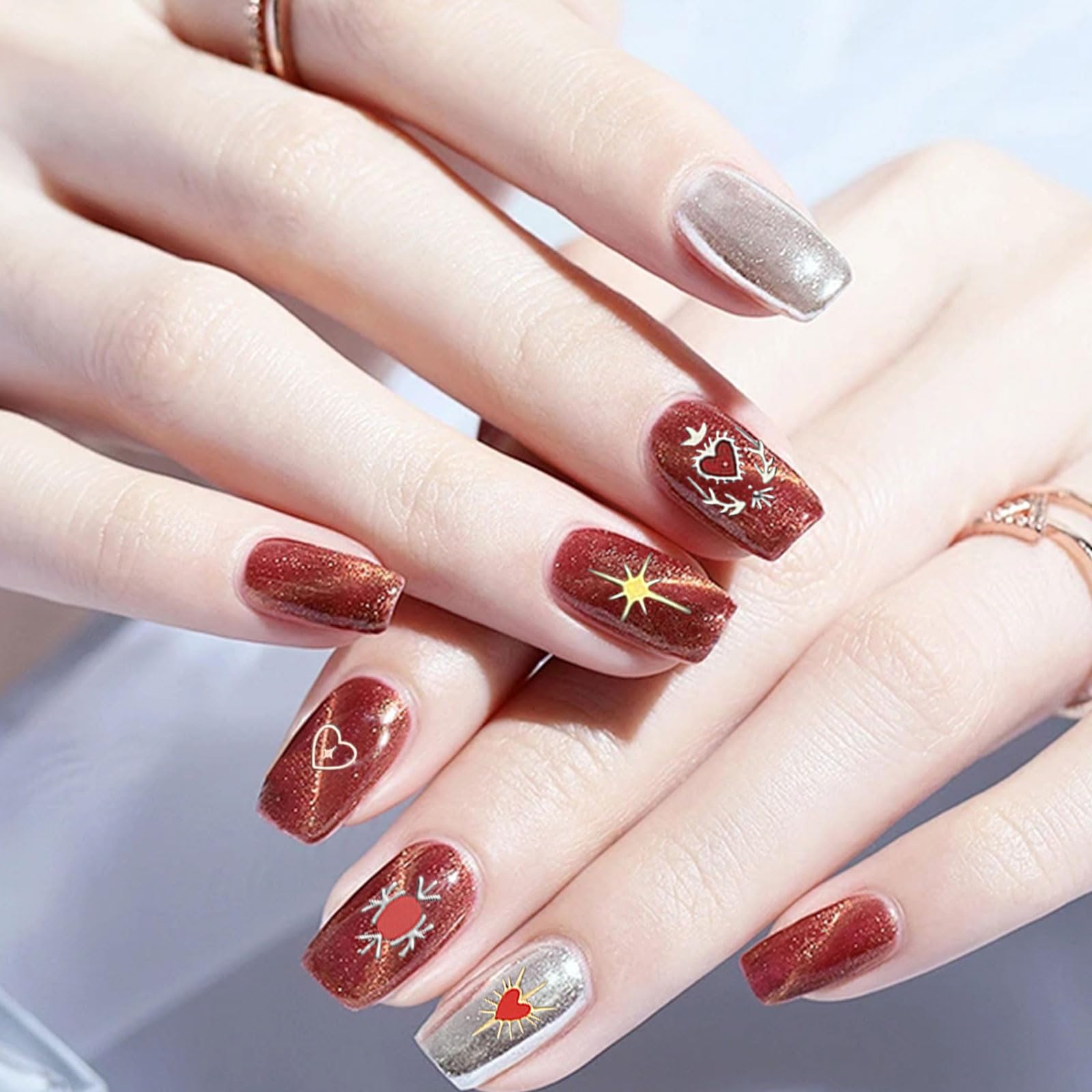 Amazon.co.jp: ネイルシール 12枚セット 3D 可愛い ハート 星 月 太陽
