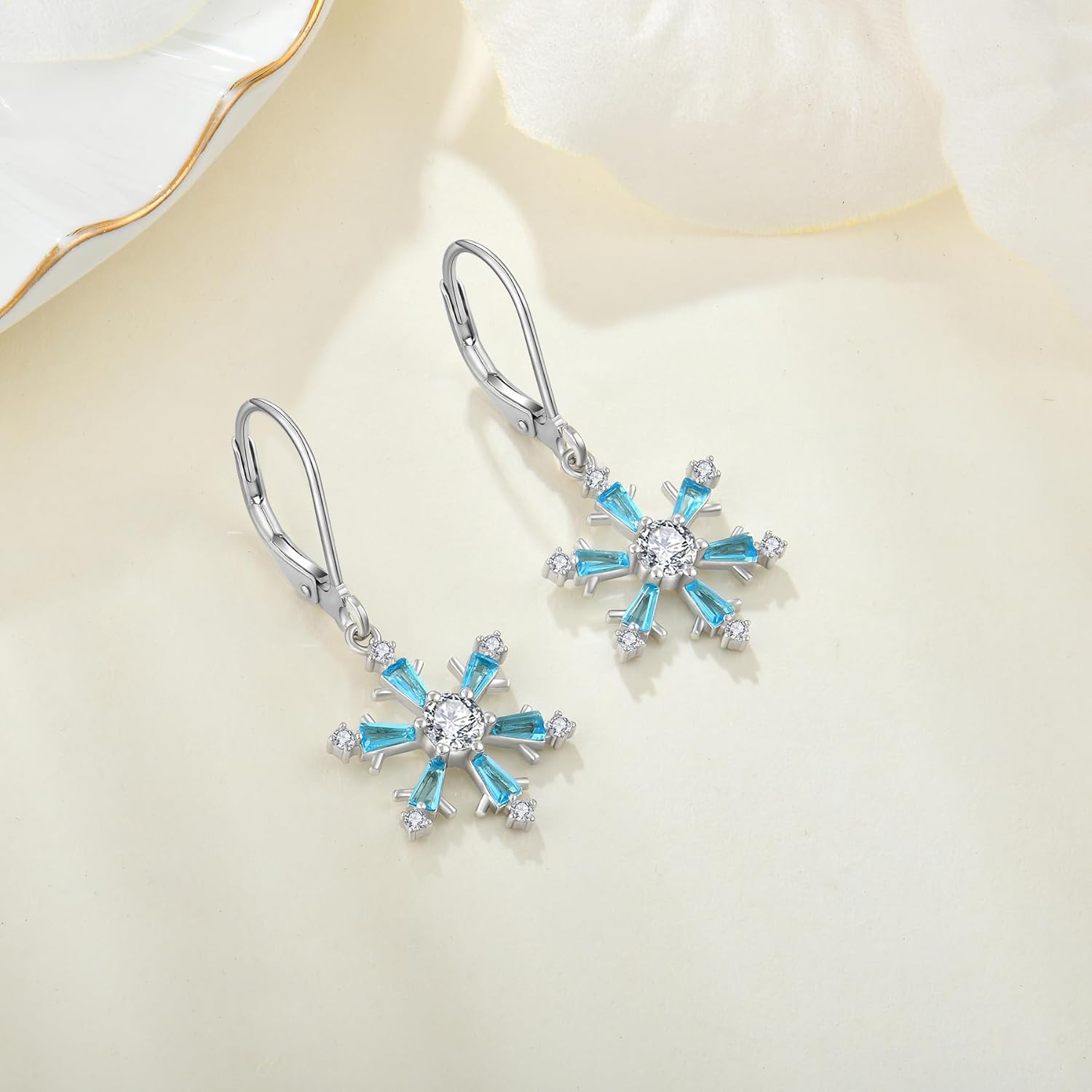 Women Snowflake Earrings Christmas 925 Sterling Silver Dangle Drop Earrings 5A Cubic Zirconia for Mather Birthday Winter Jewelry Gifts - Image 2
