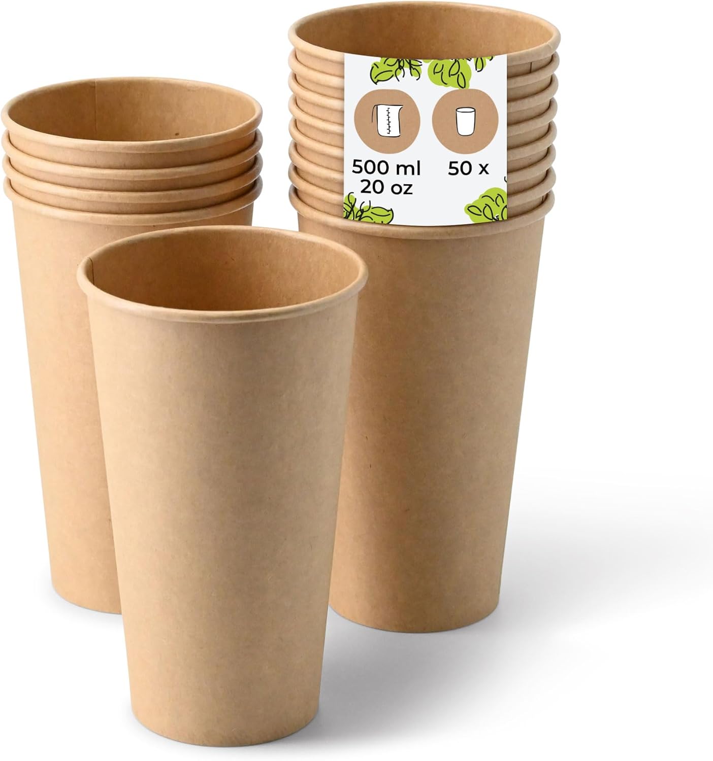 BIOZOYG Paper Cups 50 Pack 20 oz Brown - Recyclable Eco-friendly Disposable Coffee & Tea Cups
