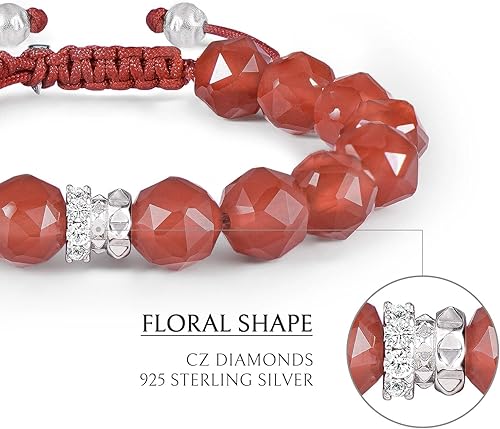 Miniatura 3 de AWNL Pulsera trenzada de morganita con piedras preciosas naturales y cuarzo fresa, ágata roja, con dije central de plata de ley, regalo para mujer