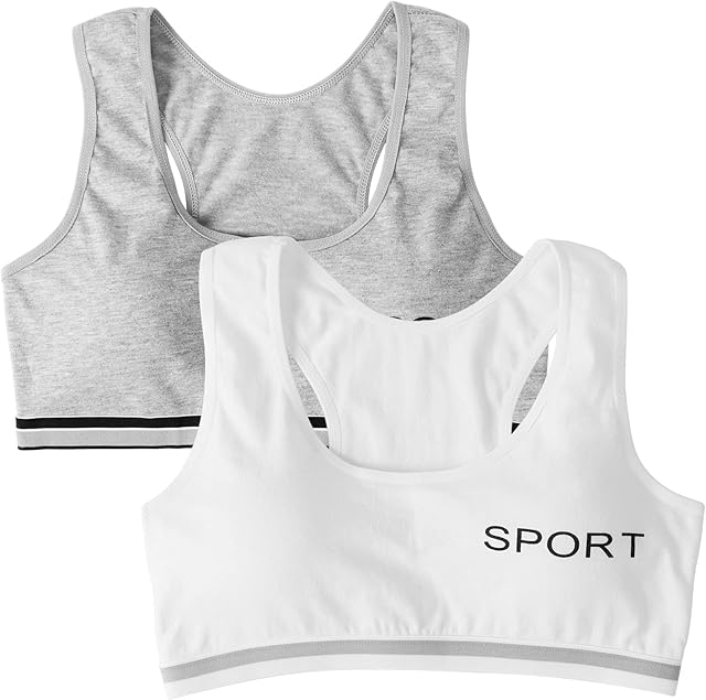 EDS Service Teen Girls Bra, 2 Pack Kids Crop Top Bra, Girls Training Bra with Removable Pad, Cotton Sports Vest for Age 8-14 Years