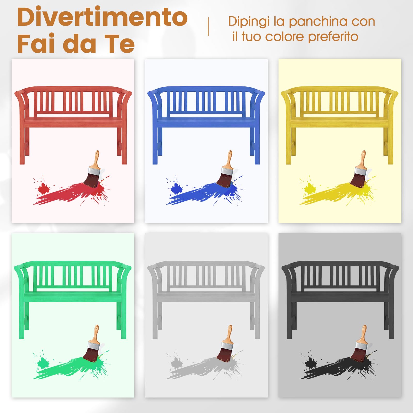 COSTWAY Panchina da Giardino in Legno di Acacia, Portata 360 kg, Panca da Patio per 2 Persone con Schienale Ondulato e Seduta a Doghe, Divanetto Esterno per Portico, Balcone e Parco (Modello 1)
