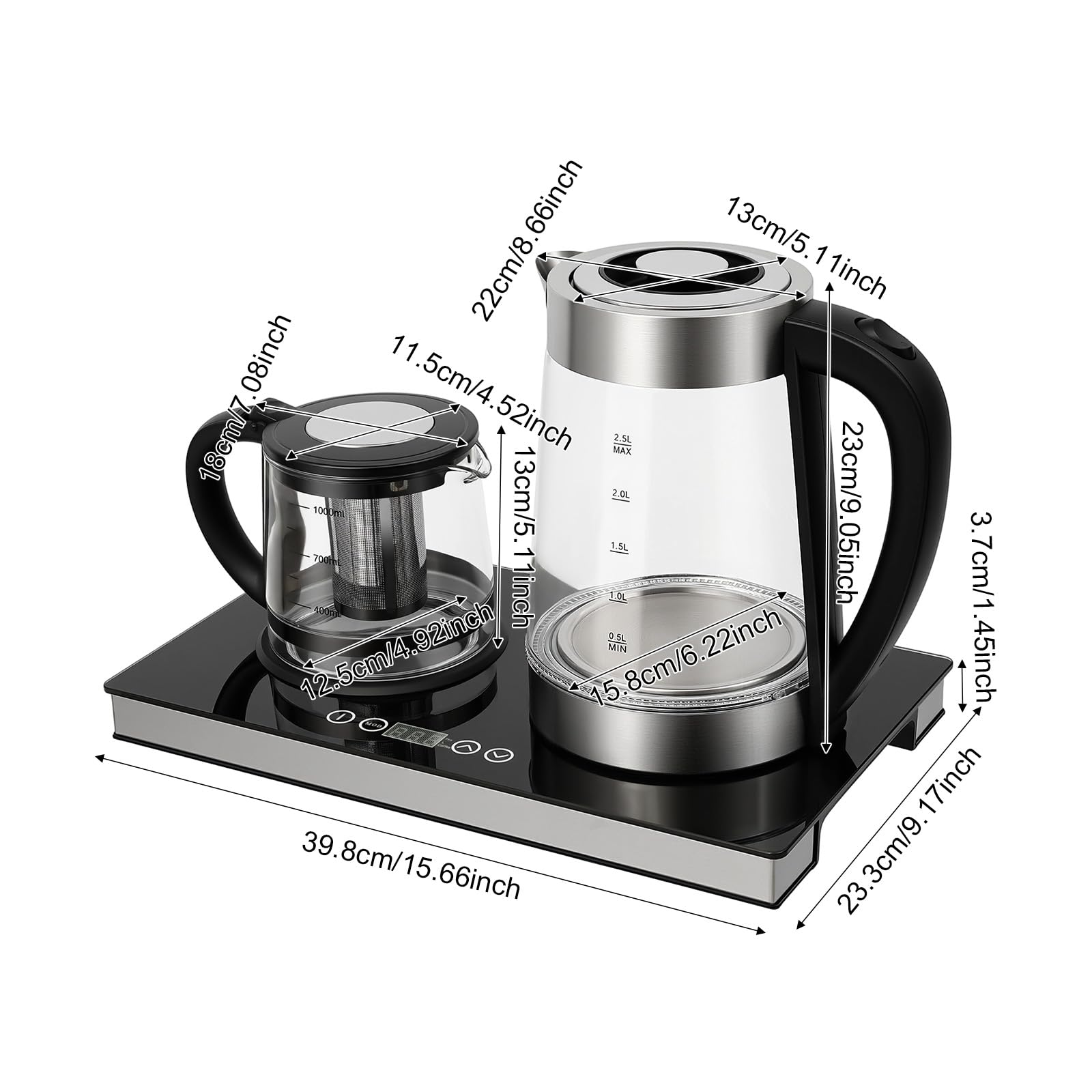 2.5L Wasserkocher Glas & 1L Teekocher Elektrisch mit Temperatureinstellung und Teesieb, 1800W / LCD-Anzeige zeigt Temperatur/Warmhaltefunktion/Abschaltautomatik