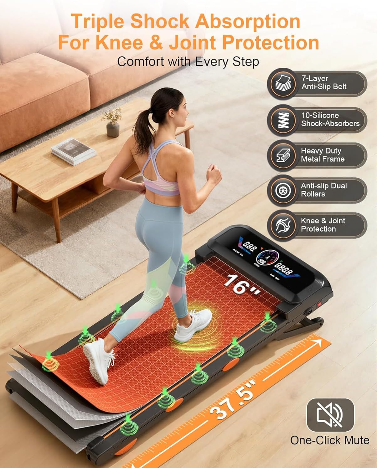 Walking Pad Treadmill with 15% Auto Incline 12-Level, Under Desk Treadmill for Home 450 lbs Capacity, Walking Pad with Incline, RGB UI Screen, Bluetooth Speaker & APP, 3.5HP Quiet Desk Treadmills image 6