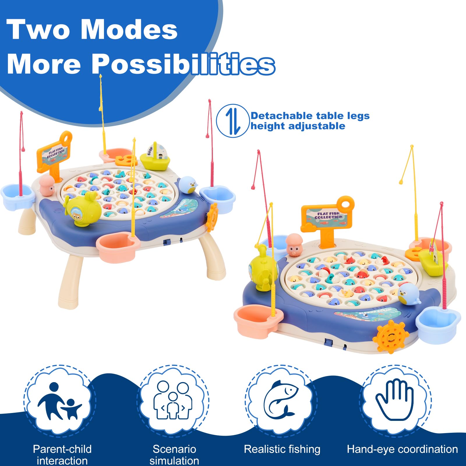 Gioco di Pesca con Pesci Magnetici per Bambini,Set di Giocattoli Musicali da Pesca, con 45 Pesci e 8 canne, Gioco Magnetico educativo per Bambini da 3 Anni in su