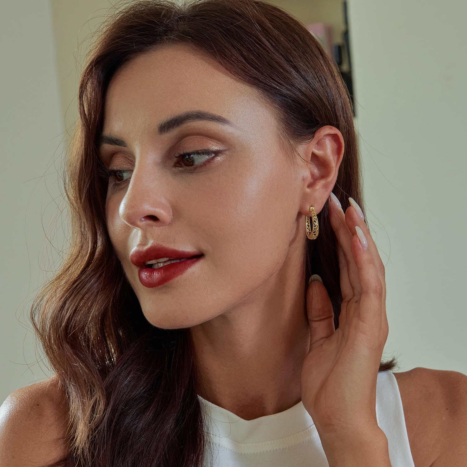 BISAER Gold Plated Filigree Hoop Earrings, 925 Sterling Silver Vintage Vine Earrings For Women Original Design Hypoallergenic Ear Jewelry Gift - Image 6