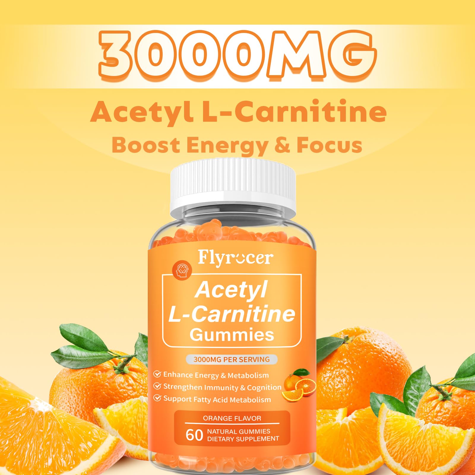2 Pack Acetyl L-Carnitine Gummies for Energy & Brain Function Support – Vegan, Non-GMO, Orange Flavor, 120 Count (60-Day Supply) — Amazon image 7