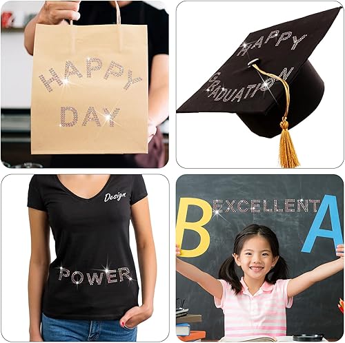 Miniatura 6 de 136 piezas de letras de diamantes de imitación, calcomanías termoadhesivas grandes con purpurina del alfabeto y calcomanías de borde de piedras