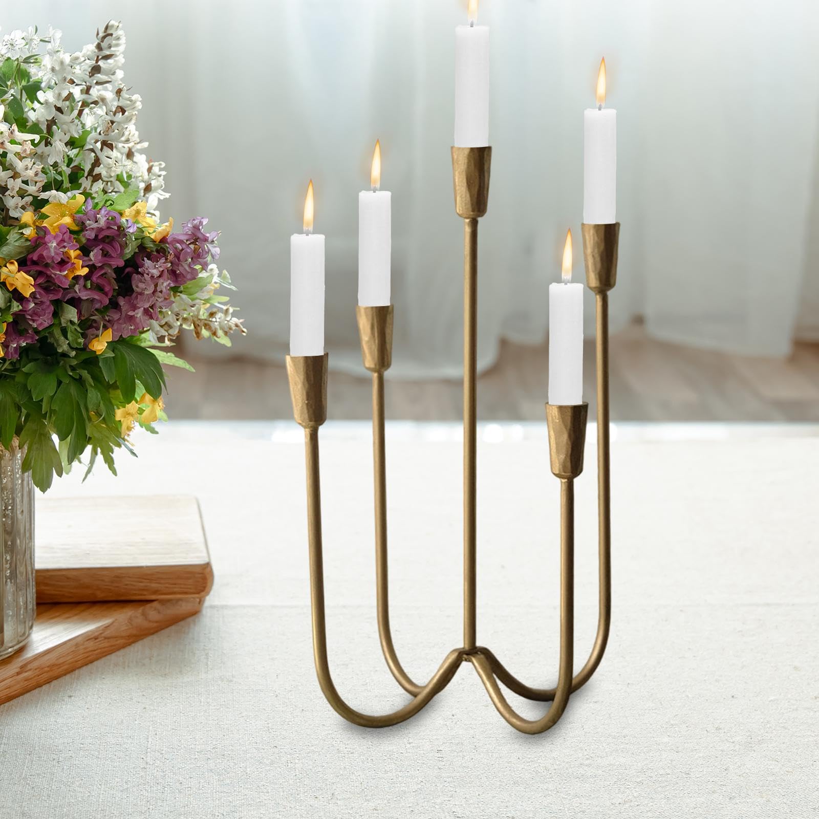 Candelabro Vintage A 5 Bracci Centro Tavolo Metallico