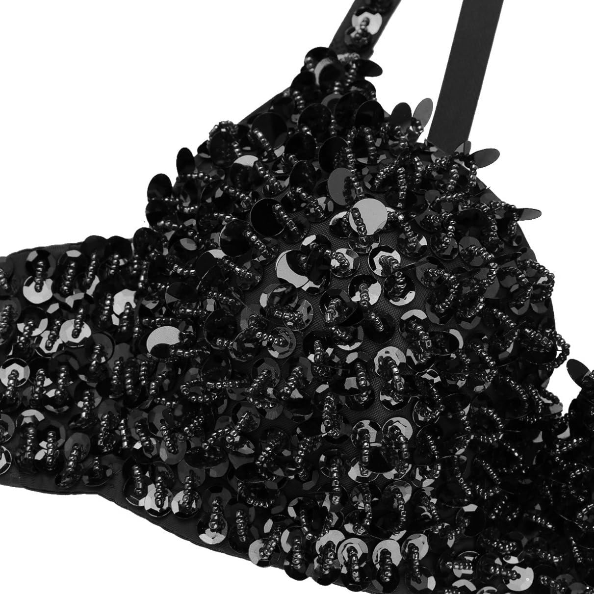 Womens Sparkle Sequins Beading Padded Bra Rave Dance Belly Dancing Crop Top - Image 7