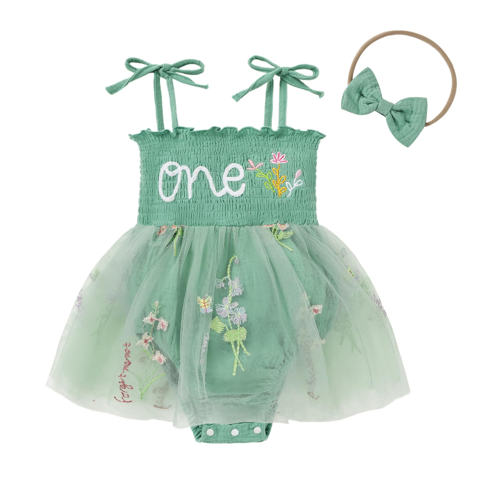 Baby Girl 1st Birthday Clothes One Year Old Girl Embroidery Tulle Dress Sleeveless Romper Bodysuit Cake Smash Outfit
