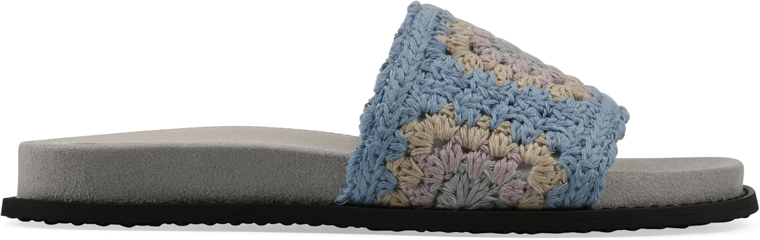 WHITE MOUNTAIN Women's Maxim Macrame Slide Sandal, Dusty Teal/Lavender/Mult/Fab, 7 M