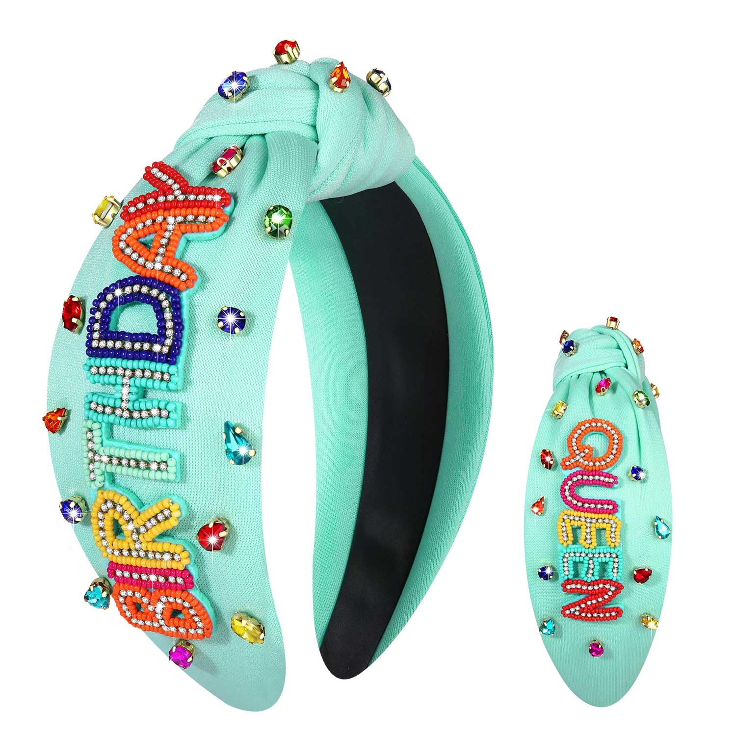 Birthday Headband for Women Beaded It’s My Birthday Knotted Headband Embellished Rhinestone Crystal Top Knot Headbands birthday Crown Hair Accessories Party Decorations Gifts (Birthday Queen 1)