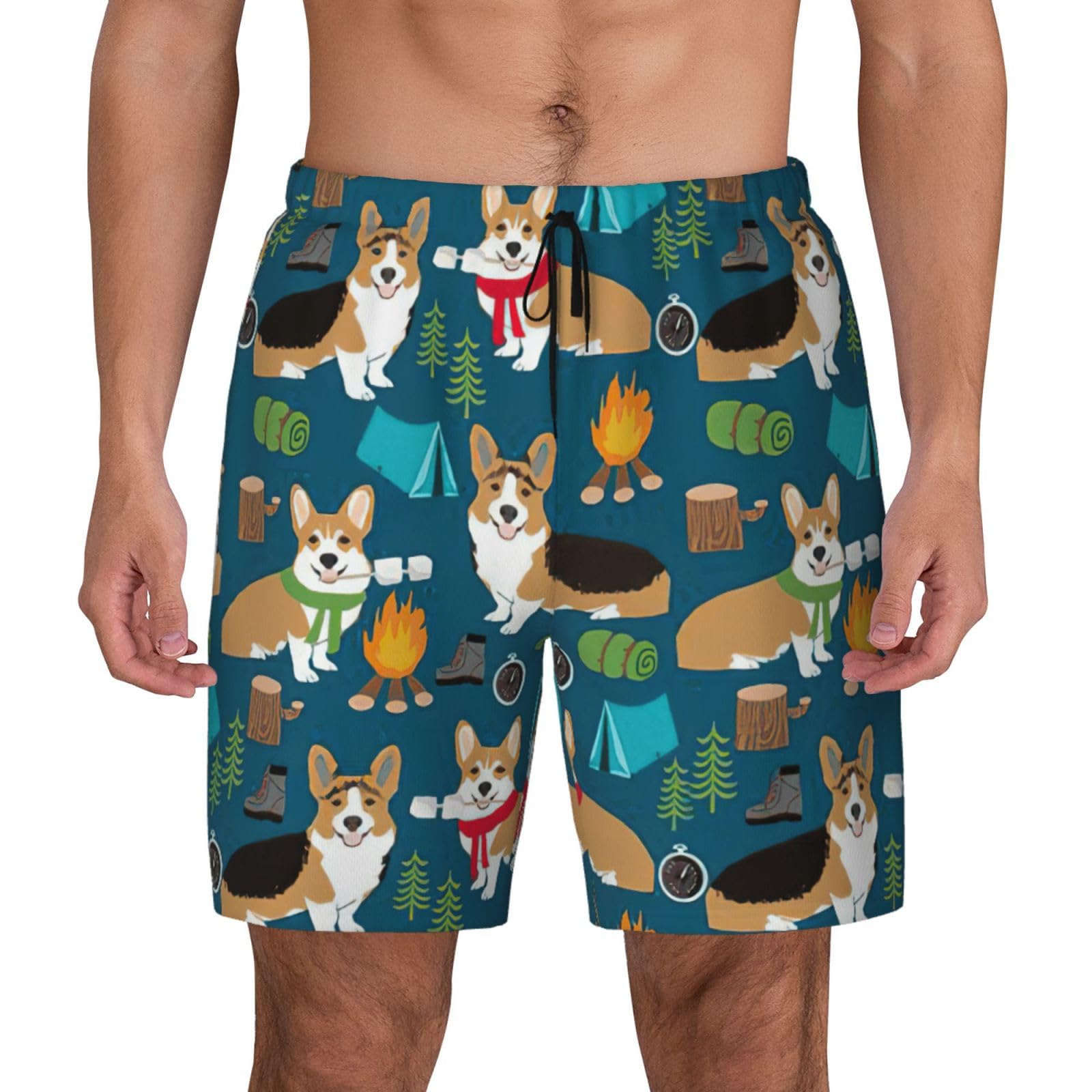 Bañador para hombre de playa con estampado de corgi transpirable 8